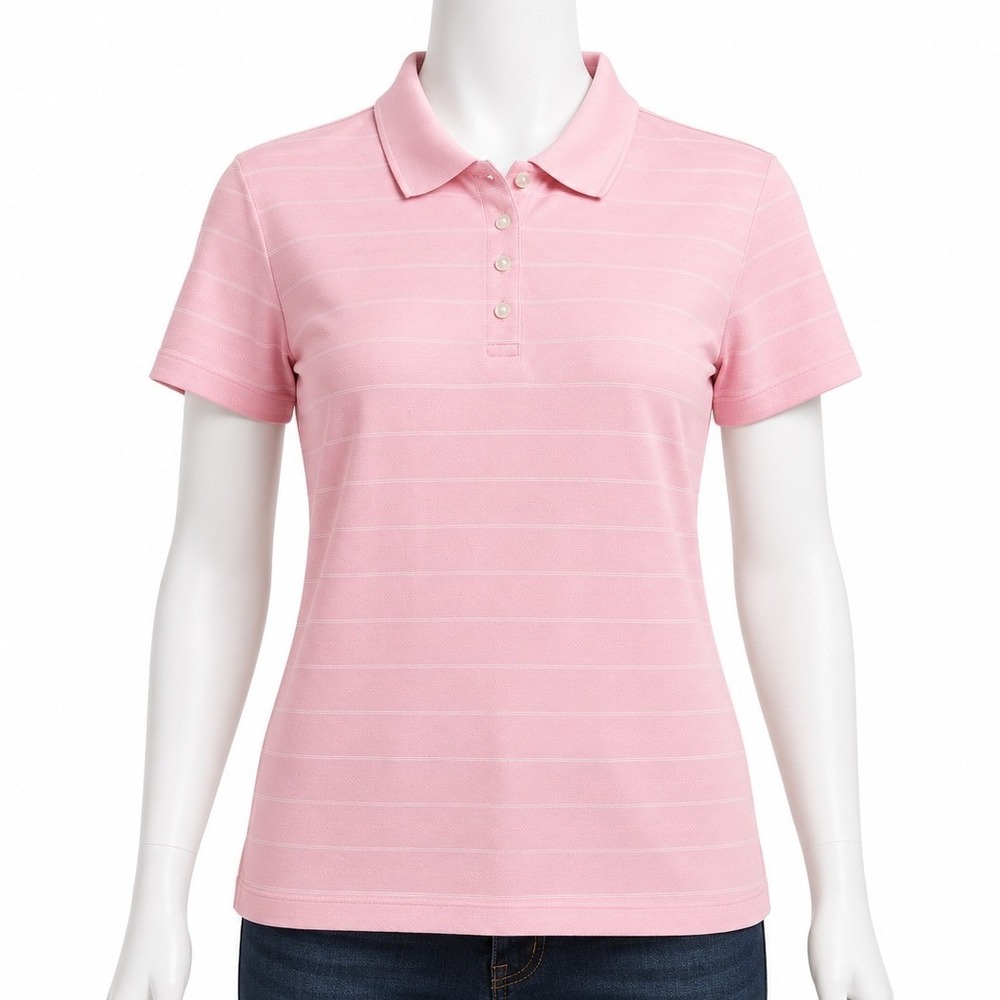 Nike Golf Dri Fit Polo Shirt Women M Pink Stripe Golf Tennis Country Club Active